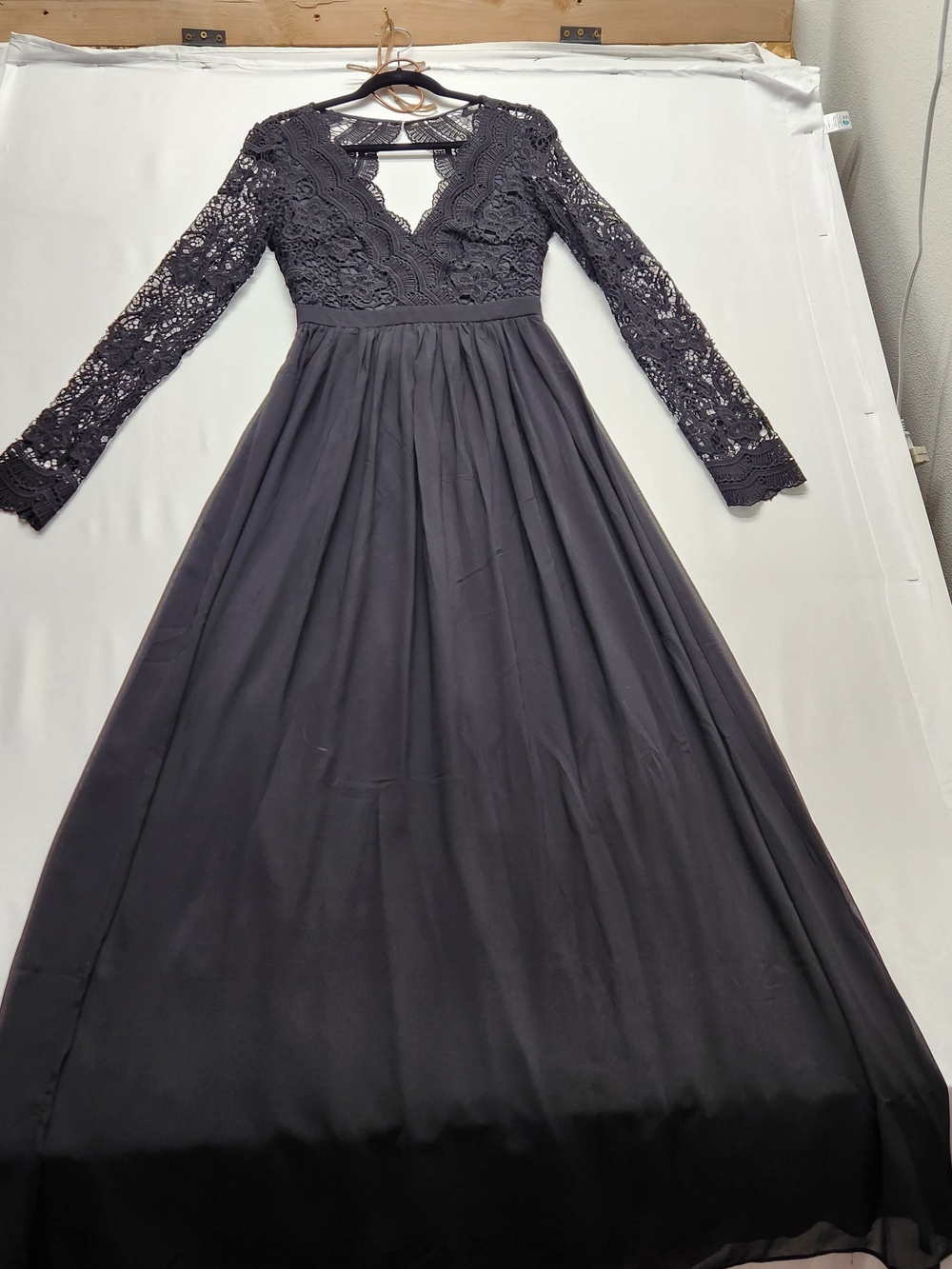 ⭐️Lulus Awaken My Love Black Backless Gothic Lace Maxi Dress Medium Formal Prom